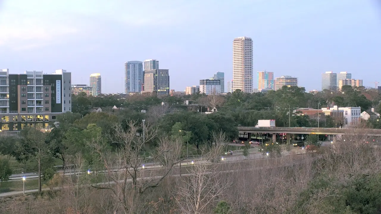 Crew members finishing a commercial concrete pour in Krum, TX.